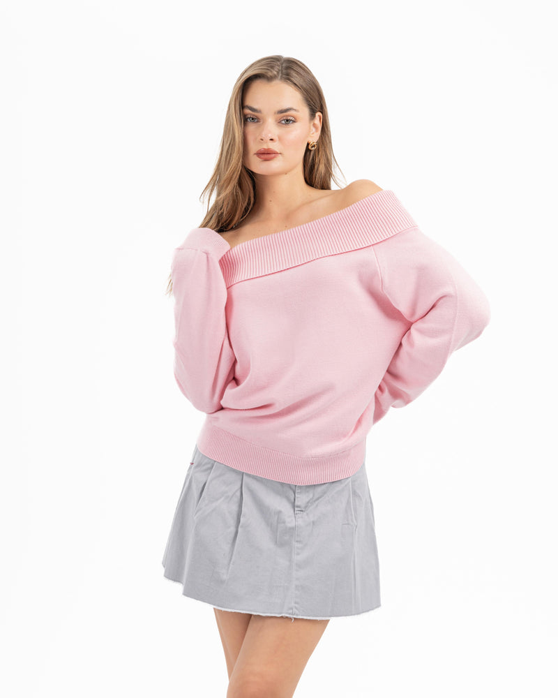 KNITTED OFFSHOULDER TOP ROSE