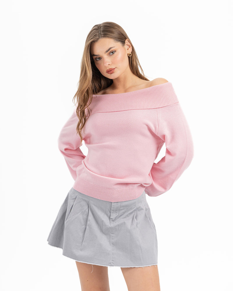 KNITTED OFFSHOULDER TOP ROSE