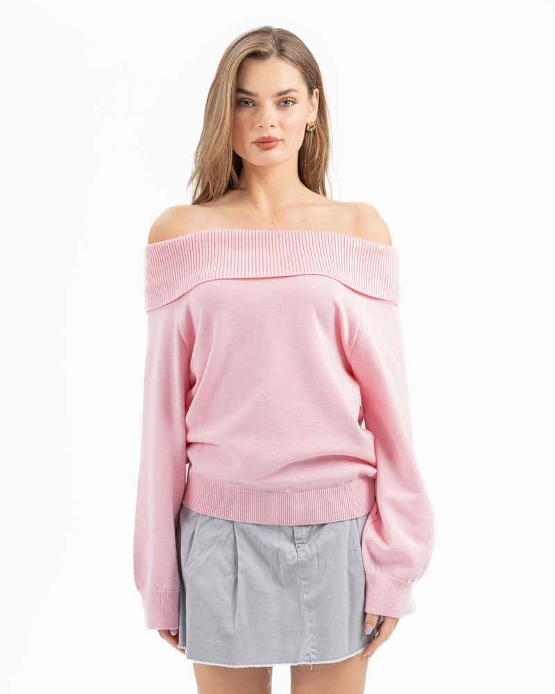 KNITTED OFFSHOULDER TOP ROSE