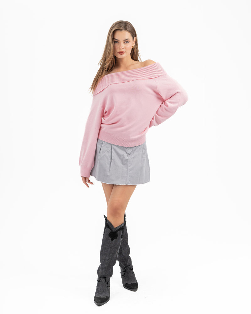 KNITTED OFFSHOULDER TOP ROSE